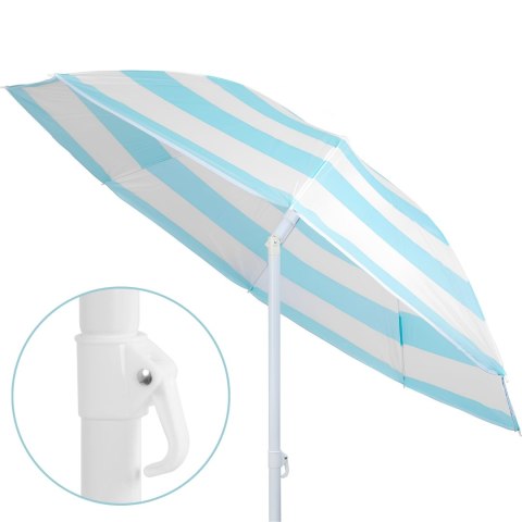 Parasol plażowy biało-niebieski, stalowy, z nachyleniem, średnica 180 cm, wysokość 200 cm, maszt 32 mm