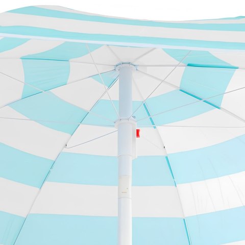 Parasol plażowy biało-niebieski, stalowy, z nachyleniem, średnica 180 cm, wysokość 200 cm, maszt 32 mm