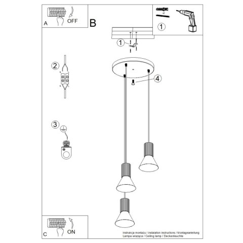 Lampa wisząca ESTRIA 3P biała/ultramaryna