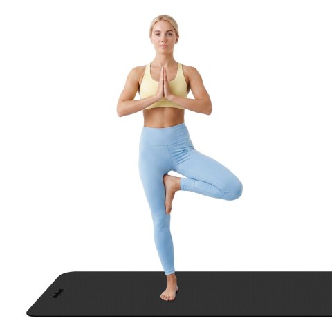 Mata gimnastyczna do ćwiczeń joga, pilates, fitness, 183x61cm, grubość 6mm, materiał TPE, czarna, REBEL ACTIVE