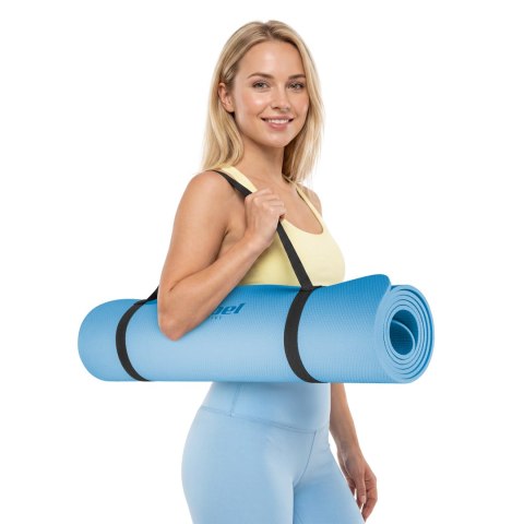Mata gimnastyczna do ćwiczeń joga, pilates, fitness, 183x61cm, grubość 6mm, materiał TPE, niebieska, REBEL ACTIVE