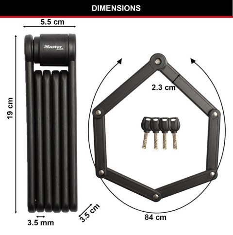Zapięcie rowerowe MASTERLOCK FOLDING 8335 czarne (NEW 2024)