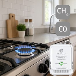 Qoltec Certyfikowany Czujnik wycieku gazu ziemnego i tlenku węgla (czadu) | detektor CH4 CO | alarm 85dB | LED