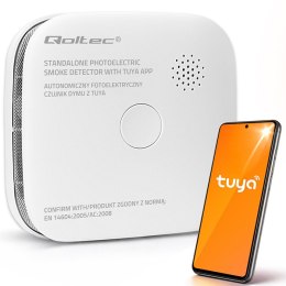 Qoltec Certyfikowany bezprzewodowy Czujnik dymu z baterią | Tuya | Wi-fi | żywotność sensora 10 lat | alarm 85dB | LED