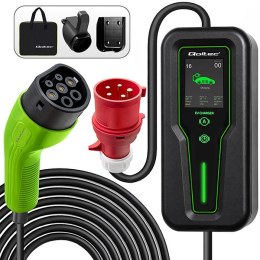 Qoltec Mobilna ładowarka do samochodu elektrycznego EV i hybryd z regulacją 2w1 Typ2 | 11kW | 3 Fazy | CEE 32A | LCD | Przenośna