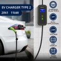 Qoltec Mobilna ładowarka do samochodu elektrycznego EV i hybryd z regulacją 2w1 Typ2 | 11kW | 400V | CEE 32A | Wi-fi | LCD | 3 