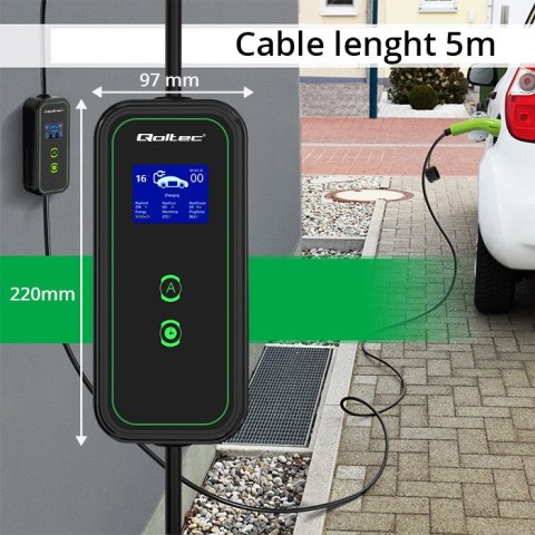 Qoltec Mobilna ładowarka do samochodu elektrycznego EV i hybryd z regulacją 2w1 Typ2 | 11kW | 400V | CEE 32A | Wi-fi | LCD | 3 
