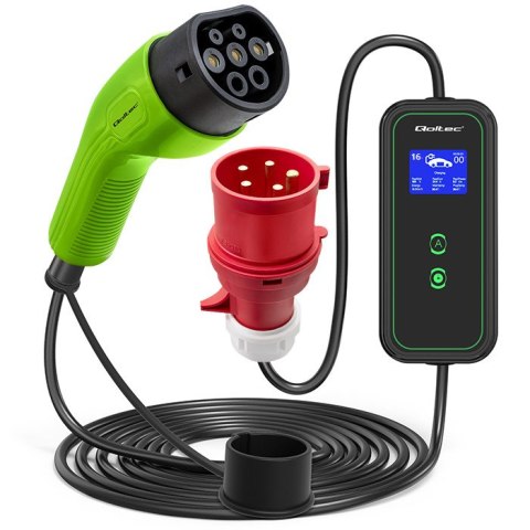 Qoltec Mobilna ładowarka do samochodu elektrycznego EV i hybryd z regulacją 2w1 Typ2 | 11kW | 400V | CEE 32A | Wi-fi | LCD | 3 