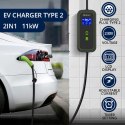 Qoltec Mobilna ładowarka do samochodu elektrycznego EV i hybryd z regulacją 2w1 Typ2 | 11kW | LCD | 3 fazy | CEE 32A | Przenośn