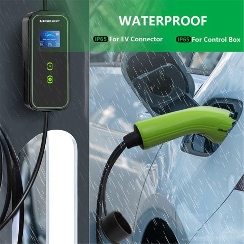 Qoltec Mobilna ładowarka do samochodu elektrycznego EV i hybryd z regulacją 2w1 Typ2 | 11kW | LCD | 3 fazy | CEE 32A | Przenośn