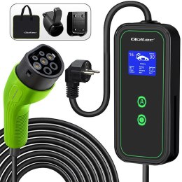 Qoltec Mobilna ładowarka do samochodu elektrycznego EV i hybryd z regulacją 2w1 Typ2 | 3.5kW | 230V | SCHUKO 16A | LCD | Przenoś