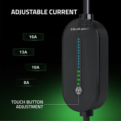 Qoltec Mobilna ładowarka do samochodu elektrycznego EV i hybryd z regulacją 2w1 Typ2 | 3.5kW | 230V | SCHUKO 16A | Wi-fi | TUYA 