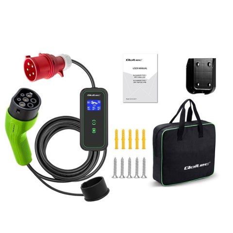 Qoltec Mobilna ładowarka do samochodu elektrycznego EV i hybryd z regulacją 2w1 Typ2 | 7kW | 230V | CEE 32A | LCD | Przenośna | 