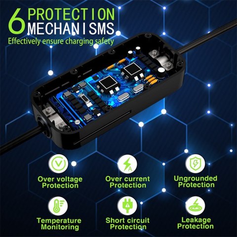 Qoltec Mobilna ładowarka do samochodu elektrycznego EV i hybryd z regulacją 2w1 Typ2 | 7kW | 230V | CEE 32A | Wi-fi| LCD | Przen
