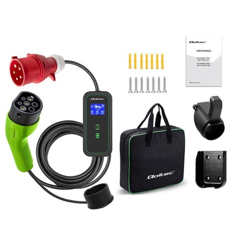 Qoltec Mobilna ładowarka do samochodu elektrycznego EV i hybryd z regulacją 2w1 Typ2 | 7kW | 230V | CEE 32A | Wi-fi| LCD | Przen