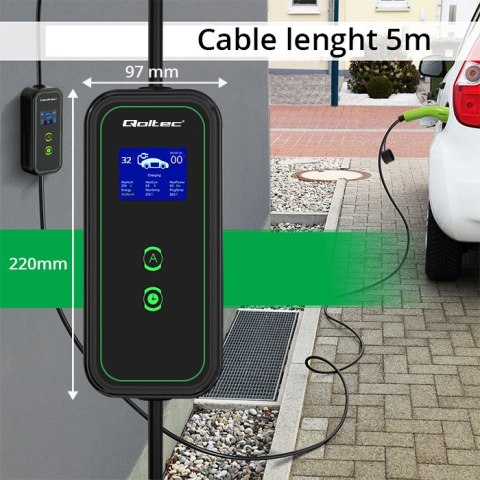 Qoltec Mobilna ładowarka do samochodu elektrycznego EV i hybryd z regulacją 2w1 Typ2 | 7kW | 230V | CEE 32A | Wi-fi| LCD | Przen