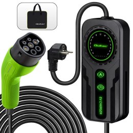 Qoltec Mobilna ładowarka do samochodu elektrycznego EV i hybryd z regulacją 2w1 Typ2 | SCHUKO 16A | 3.5kW | 230V | LCD | Przenoś