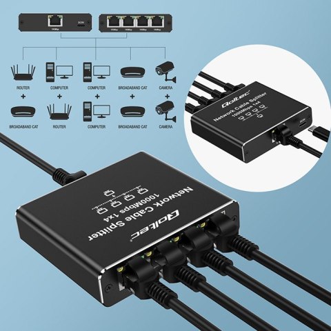 Qoltec Rozdzielacz Splitter Ethernet mini SWITCH 1x4 RJ45 | 1000Mb/s | USB-C | Aluminium