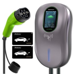 Qoltec Stacja ładowania EV Typ2 do samochodu elektrycznego i hybryd | 22kW | LCD | 2 Karty EV | 3 fazy | Wallbox | Hotel system 