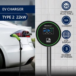 Qoltec Stacja ładowania EV Typ2 do samochodu elektrycznego i hybryd | 22kW | Wi-fi| | LCD | 3 fazy | Wallbox | Smart life | RFI