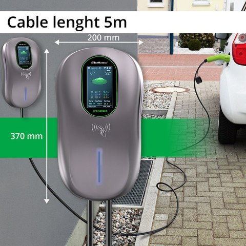 Qoltec Stacja ładowania EV Typ2 do samochodu elektrycznego i hybryd | 22kW | Wi-fi| Smart life | LCD | RFID | 3 fazy | Wallbox |