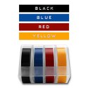Qoltec Zastaw 4 Taśm 3D do wytłaczarki DYMO Omega | 9mm*3m | 4 kolory | samoprzylepna