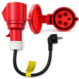 Qoltec Adapter siłowy do ładowarek EV | gniazdo CEE 16A 5P | Przejściówka 400V na SCHUKO 230V | max 16A | 3.5 kW