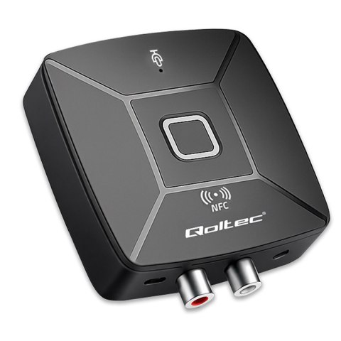 Qoltec Bezprzewodowy transmiter odbiornik Audio HiFi Home&Car| Bluetooth 6.0 | NFC | 2 x RCA | 1 x AUX MiniJack 3.5mm| Mikrofon