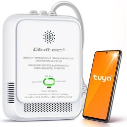 Qoltec Certyfikowany Czujnik 2w1 wycieku gazu ziemnego i tlenku węgla (czadu) | detektor CH4 | CO | NG | Tuya | Wi-Fi | alarm 85