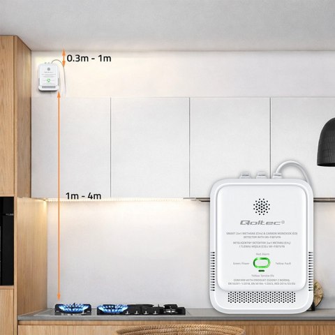 Qoltec Certyfikowany Czujnik 2w1 wycieku gazu ziemnego i tlenku węgla (czadu) | detektor CH4 | CO | NG | Tuya | Wi-Fi | alarm 85