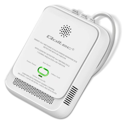 Qoltec Certyfikowany Czujnik 2w1 wycieku gazu ziemnego i tlenku węgla (czadu) | detektor CH4 | CO | NG | Tuya | Wi-Fi | alarm 85
