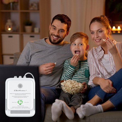 Qoltec Certyfikowany Czujnik 2w1 wycieku gazu ziemnego i tlenku węgla (czadu) | detektor CH4 | CO | NG | Tuya | Wi-Fi | alarm 85