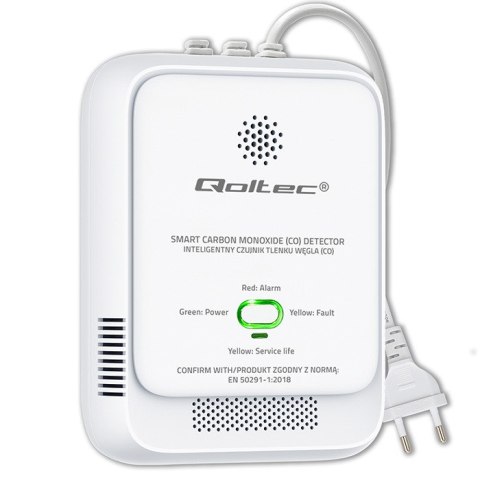 Qoltec Certyfikowany Czujnik tlenku węgla (czadu) | detektor CO | alarm 85dB | LED
