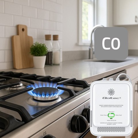 Qoltec Certyfikowany Czujnik tlenku węgla (czadu) | detektor CO | alarm 85dB | LED