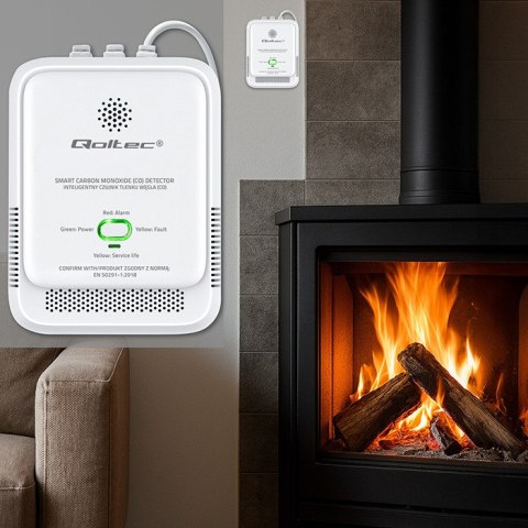 Qoltec Certyfikowany Czujnik tlenku węgla (czadu) | detektor CO | alarm 85dB | LED