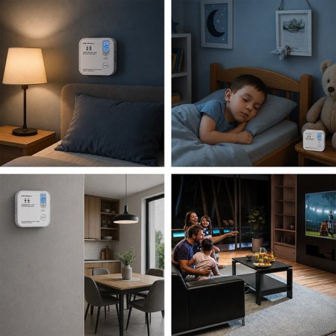 Qoltec Certyfikowany bezprzewodowy Czujnik tlenku węgla (czadu) z baterią | detektor CO | TUYA | Wi-fi | żywotność sensora 10 la