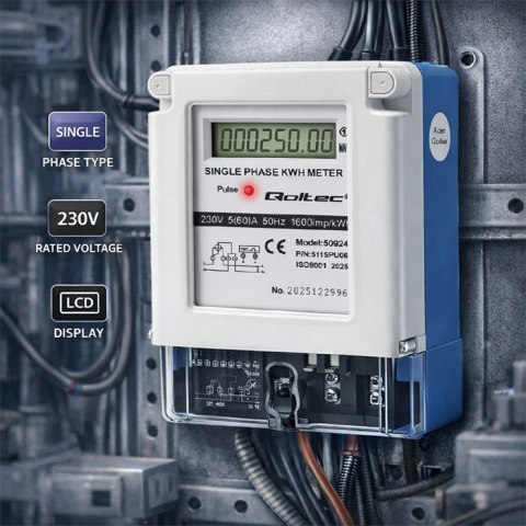 Qoltec Jednofazowy elektroniczny licznik prądu | miernik zużycia energii | 230V | 5(60)A | LCD