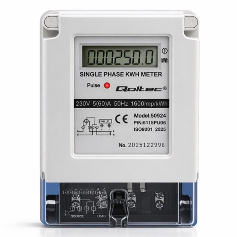 Qoltec Jednofazowy elektroniczny licznik prądu | miernik zużycia energii | 230V | 5(60)A | LCD