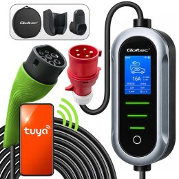 Qoltec Mobilna ładowarka do samochodu elektrycznego EV i hybryd z regulacją 2w1 Typ2 | 11kW | 400V | CEE 16A | Wi-fi | TUYA | SM