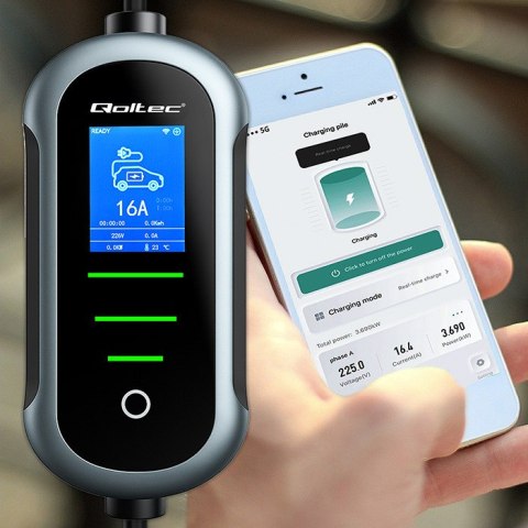 Qoltec Mobilna ładowarka do samochodu elektrycznego EV i hybryd z regulacją 2w1 Typ2 | 11kW | 400V | CEE 32A | Wi-fi | TUYA | SM