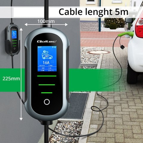 Qoltec Mobilna ładowarka do samochodu elektrycznego EV i hybryd z regulacją 2w1 Typ2 | 11kW | 400V | CEE 32A | Wi-fi | TUYA | SM