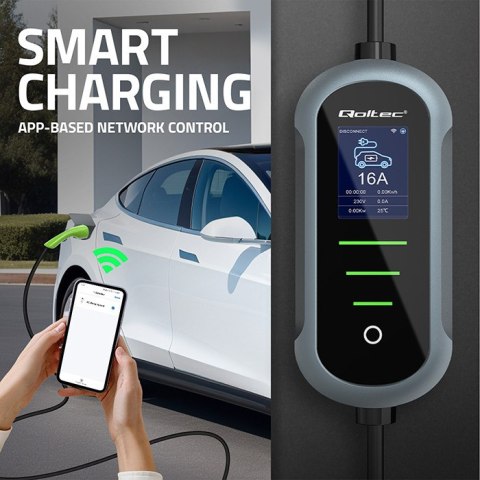 Qoltec Mobilna ładowarka do samochodu elektrycznego EV i hybryd z regulacją 2w1 Typ2 | 7kW | 230V | CEE 32A | Wi-fi | TUYA | SMA