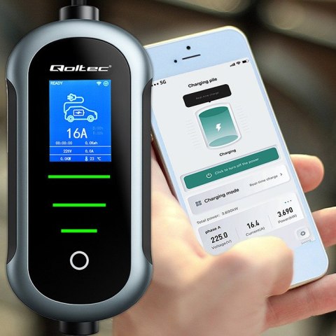 Qoltec Mobilna ładowarka do samochodu elektrycznego EV i hybryd z regulacją 2w1 Typ2 | 7kW | 230V | CEE 32A | Wi-fi | TUYA | SMA
