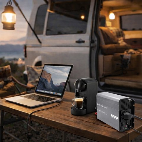 Qoltec Przetwornica napięcia MS Wave | 12V na 230V | 1000/2000W | USB | Kompatybilna z LiFePO4 GEL AGM
