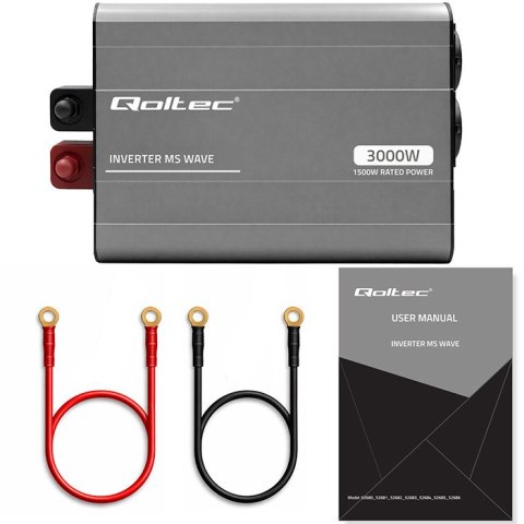 Qoltec Przetwornica napięcia MS Wave | 12V na 230V | 1500/3000W | USB | Kompatybilna z LiFePO4 GEL AGM