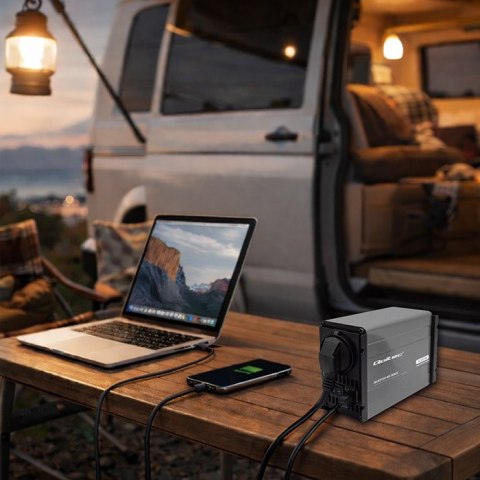 Qoltec Przetwornica napięcia MS Wave | 12V na 230V | 500/1000W | USB | Kompatybilna z LiFePO4 GEL AGM