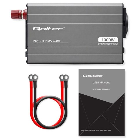 Qoltec Przetwornica napięcia MS Wave | 12V na 230V | 500/1000W | USB | Kompatybilna z LiFePO4 GEL AGM