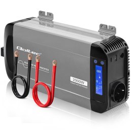 Qoltec Przetwornica napięcia Pure Sine Wave | 12V na 230V | 1000/2000W | LCD | USB | USB-C | Kompatybilna z LiFePO4 GEL AGM