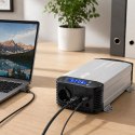 Qoltec Przetwornica napięcia Pure Sine Wave | 12V na 230V | 1000/2000W | UPS BYPASS | LCD | USB | USB-C | Kompatybilna z LiFePO4