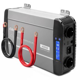 Qoltec Przetwornica napięcia Pure Sine Wave | 12V na 230V | 2000/4000W | UPS BYPASS | LCD | USB | USB-C | Kompatybilna z LiFePO4